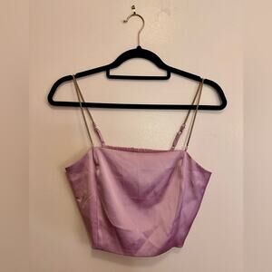 House of Harlow 1960 Purple Satin Crop Top Gold Chain Spaghetti Strap Tank Small